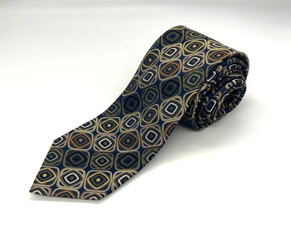 Roberto Villini Couture 100% Silk Tie Geometric Earth Tones Necktie 58” x 3.75”